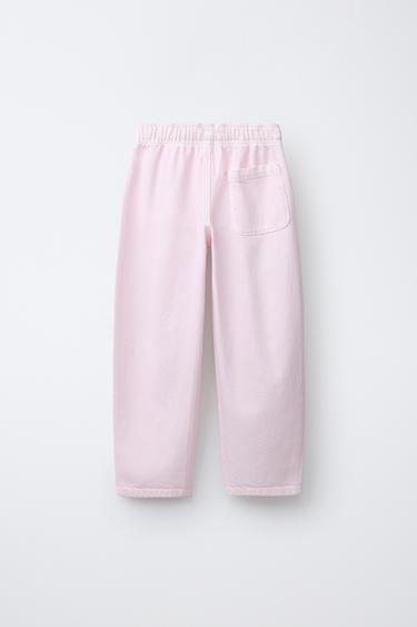 PANTALON BARREL ÉLASTIQUES FLUIDE - Blanc / Rose de Zara - Image 1