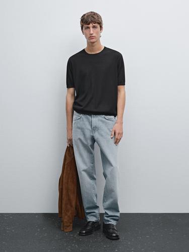 Camiseta punto manga corta mezcla lana - Negro de Zara