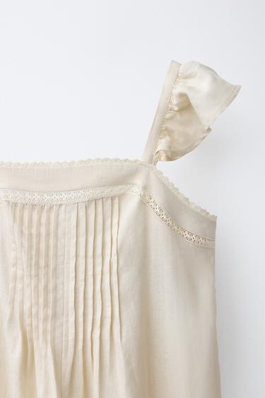 LONG LACE TRIM LINEN BLEND JUMPSUIT - Ecru by Zara - Image 2