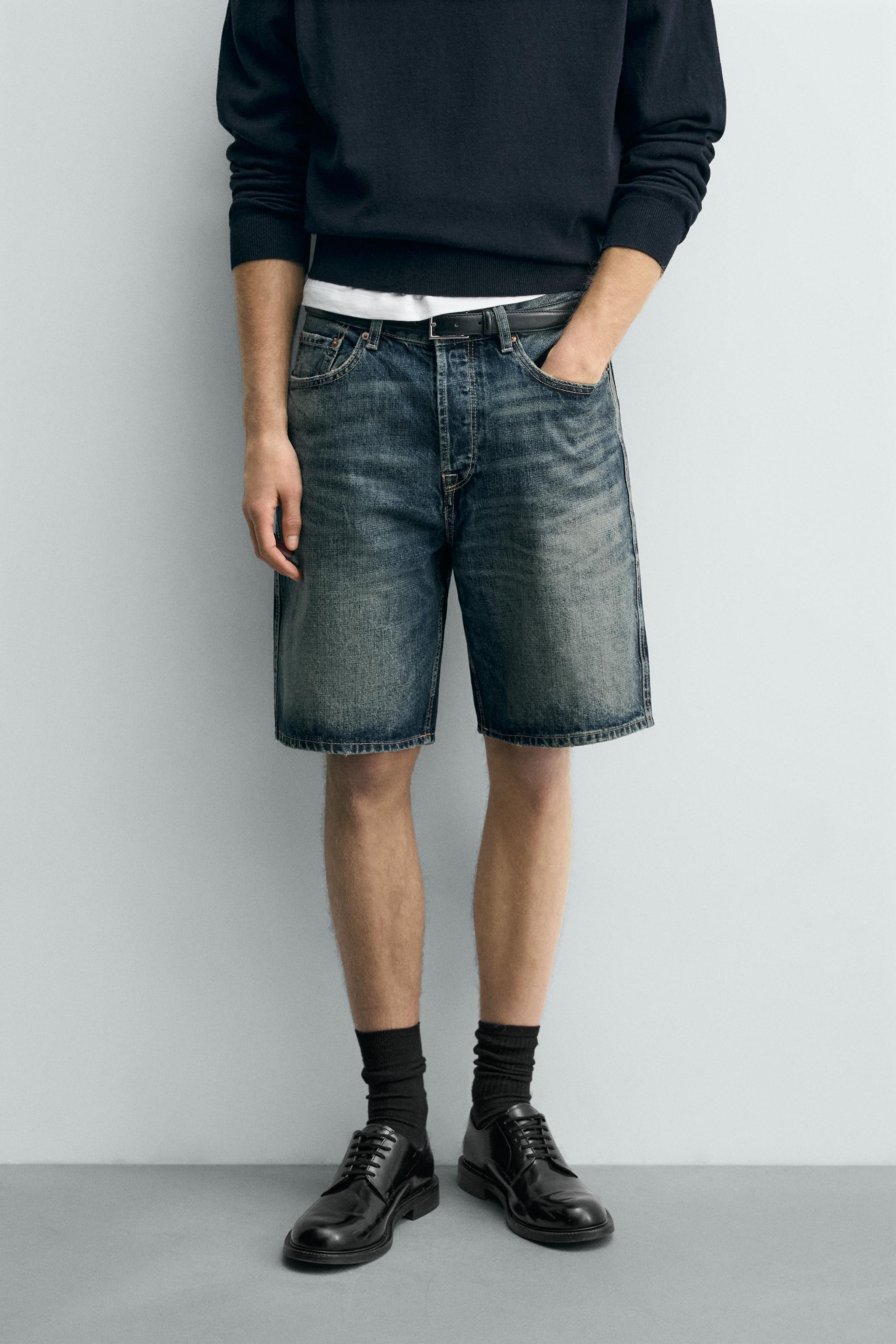 STRAIGHT FIT DENIM SHORTS — Blue / Green