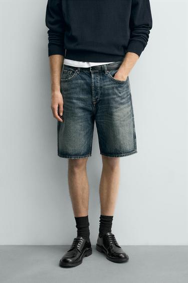 STRAIGHT FIT DENIM SHORTS — Blue / Green 2