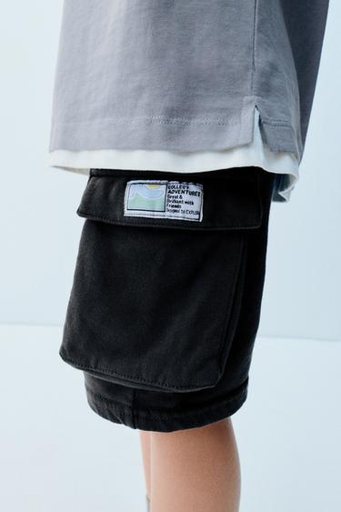 Zara LABEL CARGO SHORTS - Anthracite grey