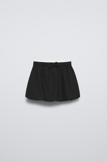 Zara DOUBLE WAISTBAND BALLOON SKIRT - Black - Image 0