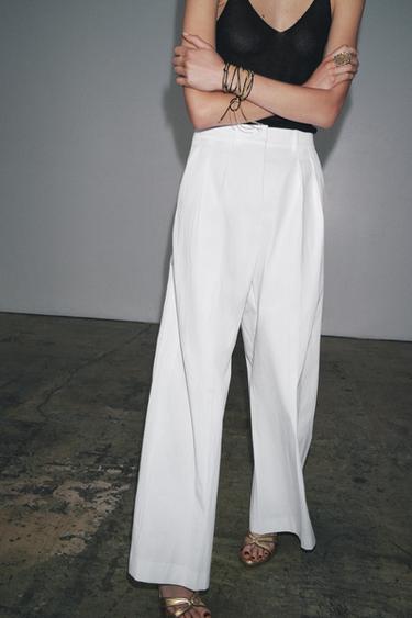 Zara ZW COLLECTION TECHNICAL EFFECT PLEATED PANTS - Oyster-white