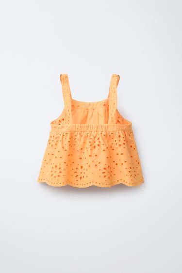 SCHIFFLI EMBROIDERY STRAPPY TOP - Tangerine by Zara - Image 1