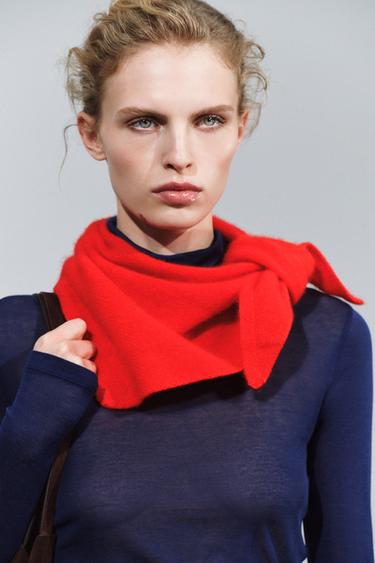 SOLID-COLOR 100% CASHMERE BANDANA — Red 1