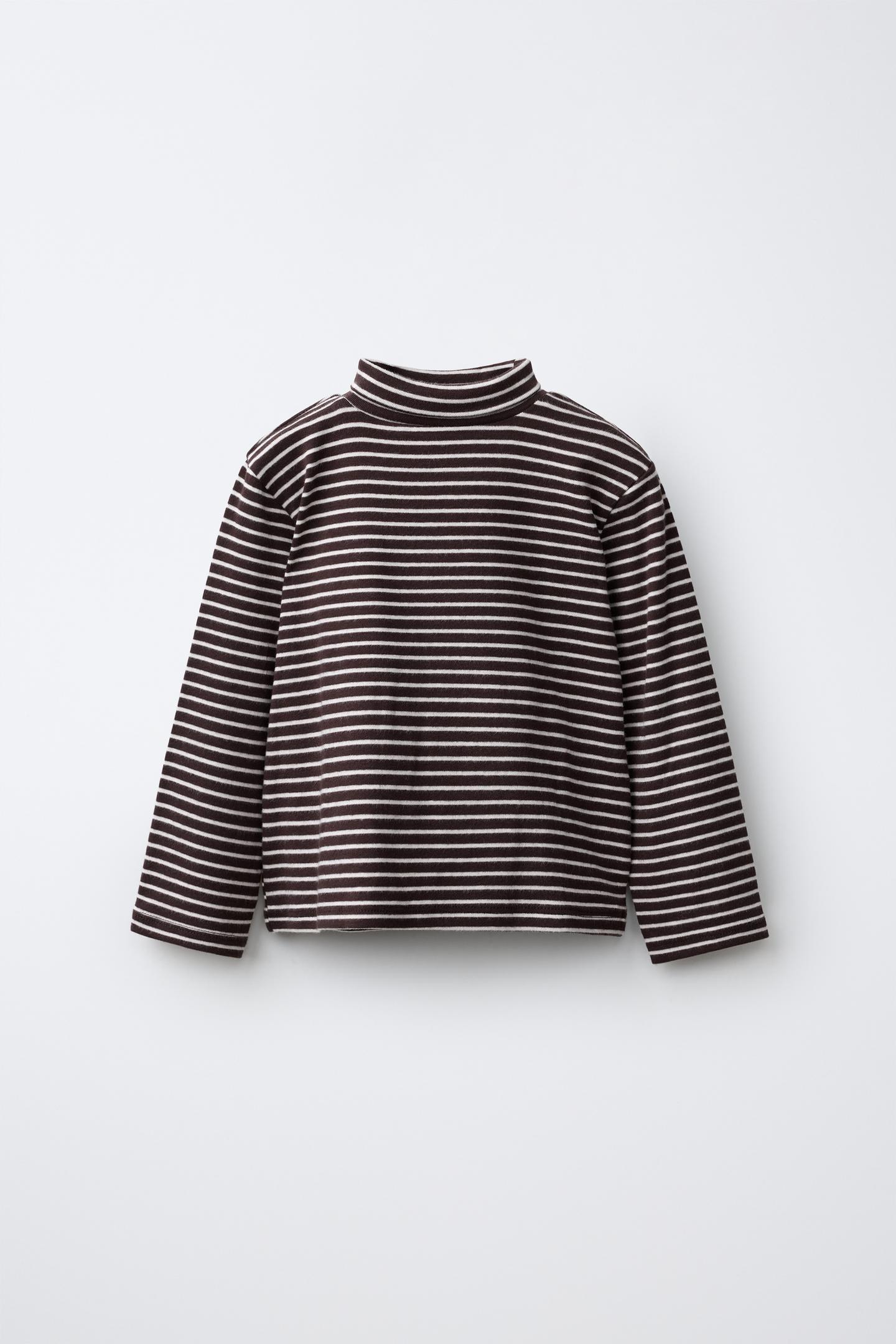 Детская футболка Zara Striped Turtleneck, цвет: Шоколадный коричневый