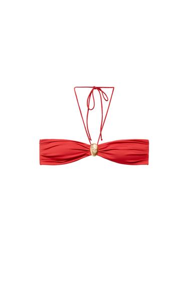 Zaras BIKINITOPP BANDEAU MED OVAL METALLDETALJ - Mörkorange