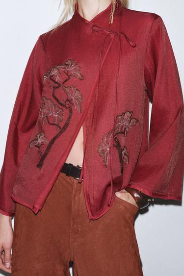 EMBROIDERED BEADED GAUZE KIMONO - Reddish by Zara - Image 3