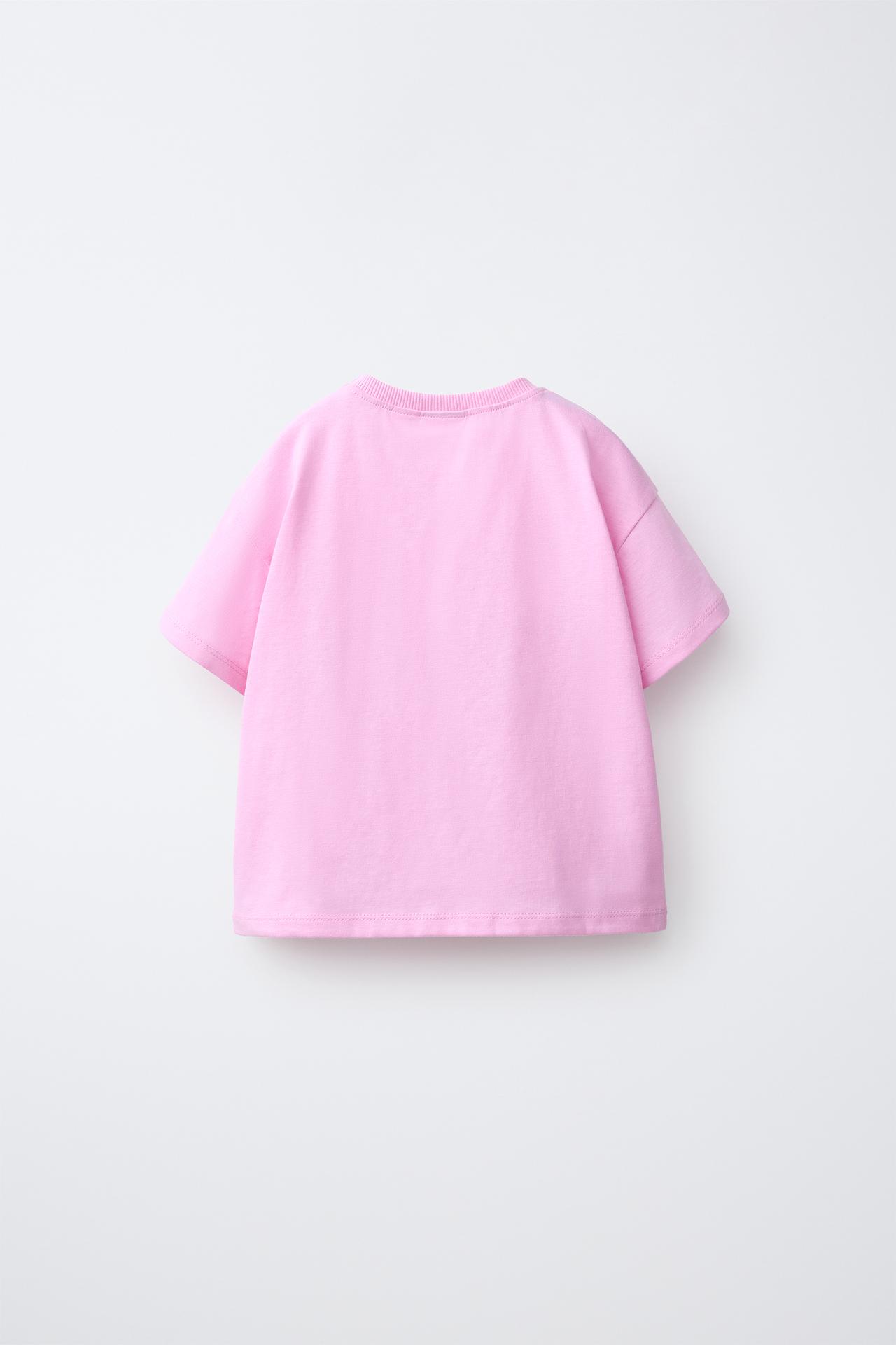 CROCHET FLOWER POCKET T-SHIRT — Bubble gum