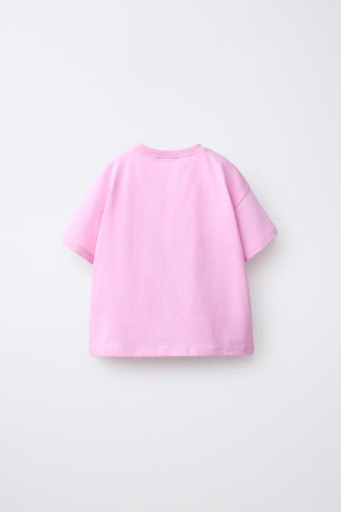 CROCHET FLOWER POCKET T-SHIRT — Bubble gum 2