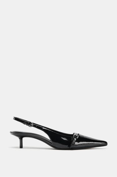 FAUX-PATENT KITTEN-HEEL SLINGBACKS - Black by Zara - Image 0