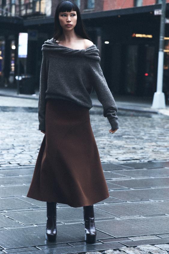 オフショルダーニットセーター - グレーマール | ZARA Japan / 日本