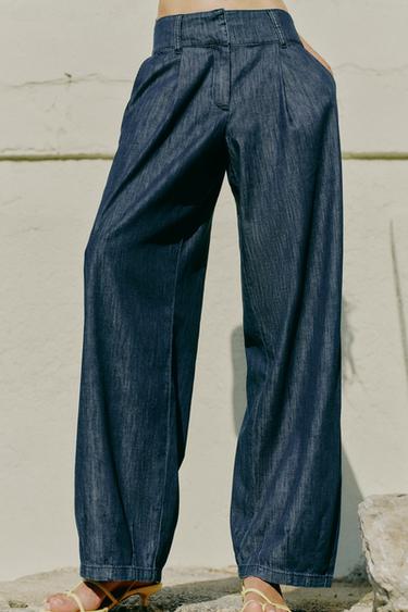 PANTALÓN PINZAS BARREL - Azul de Zara