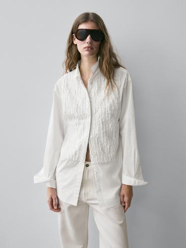 Zara Bib front shirt with embroidered detail - White - Image 0