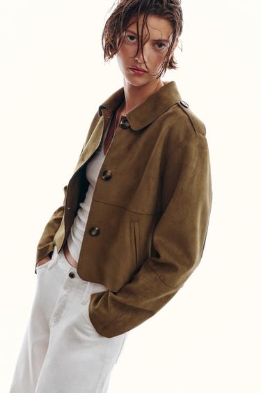 VESTE COURTE EFFET DAIM - Kaki foncé de Zara - Image 1