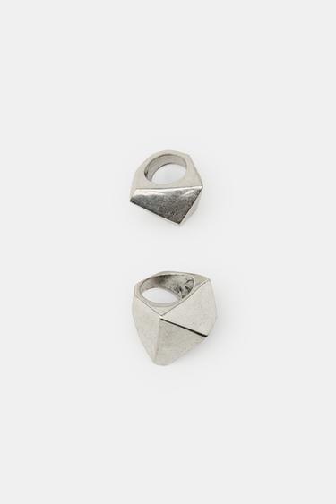 PACK OF 2 GEOMETRIC SHAPE RINGS - Silver by Zara
