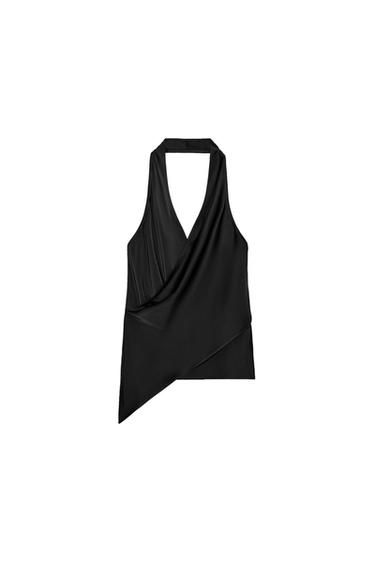 SATIN HALTER TOP - Black by Zara