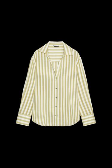 STRIPED SHIRT - Green / Ecru by Zara - Image 0