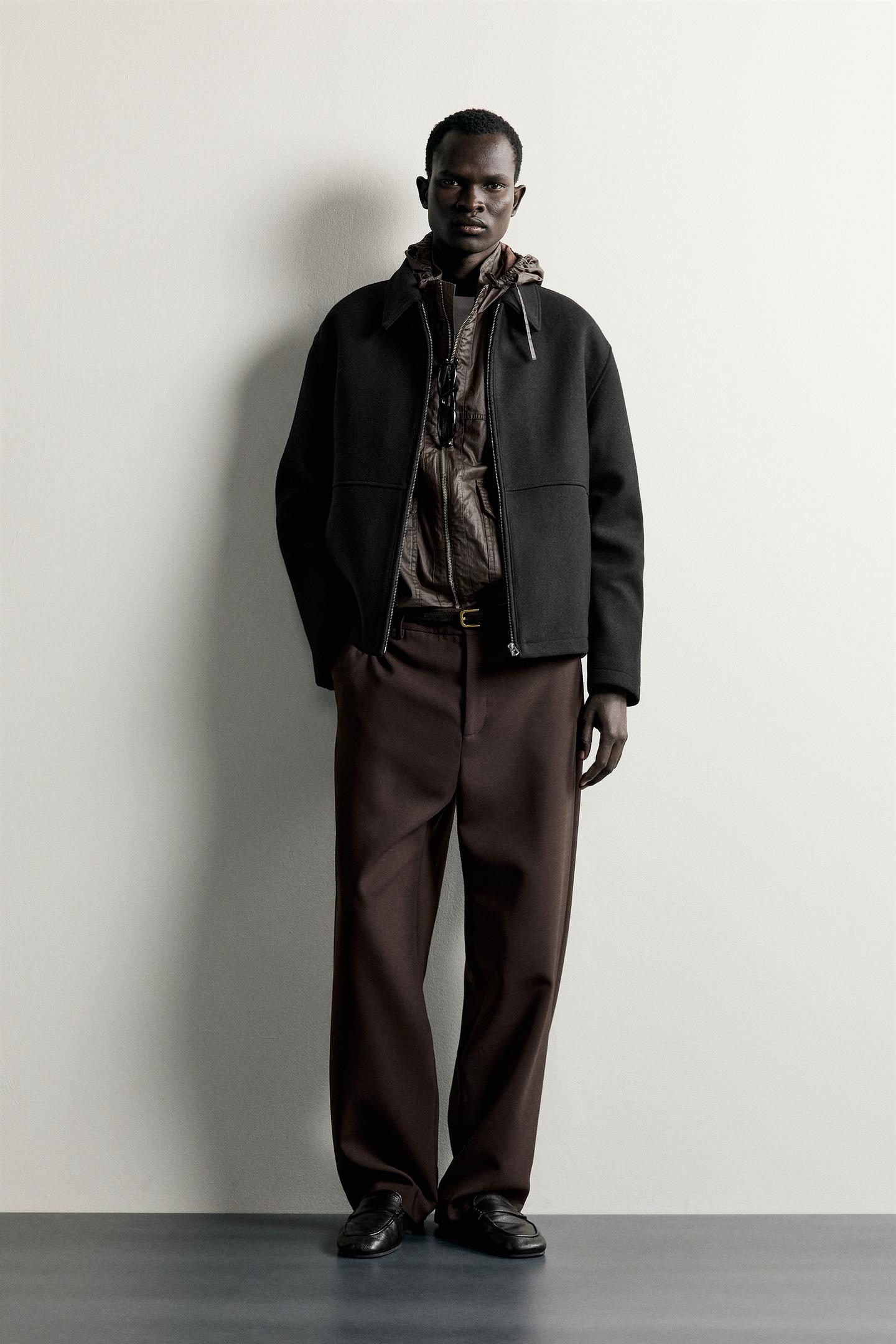 Мужская куртка Zara Wool Blend Regular Fit, цвет: Чёрный