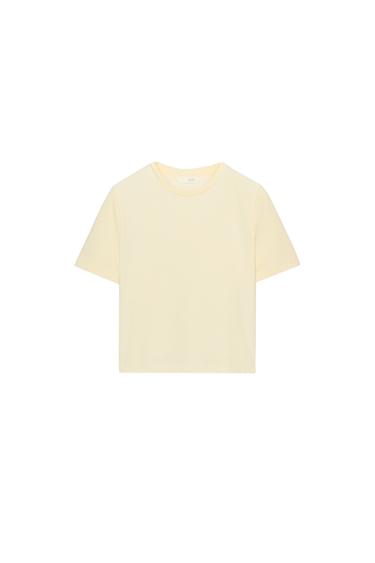 CROPPED SHORT SLEEVE T-SHIRT - Light yellow by Zara
