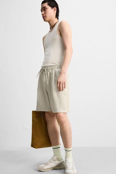 PLEATED FLOWING BERMUDA SHORTS - Sand / Marl by Zara - Image 4