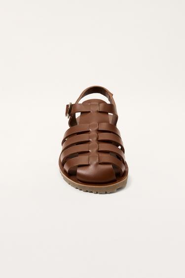 LEATHER CAGE SANDALS LIMITED EDITION - Brown by Zara - Image 3