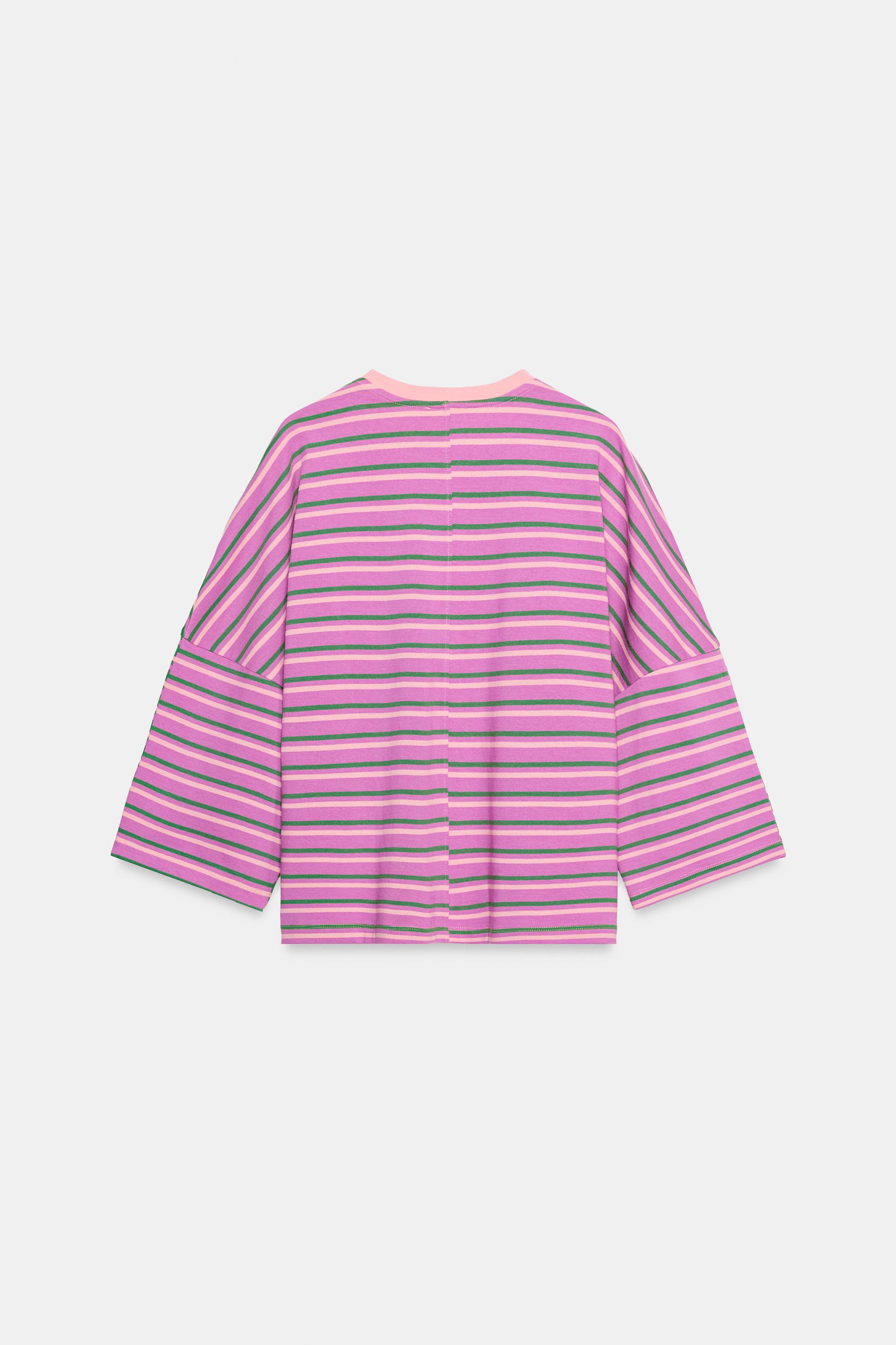 Женские футболки Zara STRIPED TEXT OVERSIZE T-SHIRT — фото 6