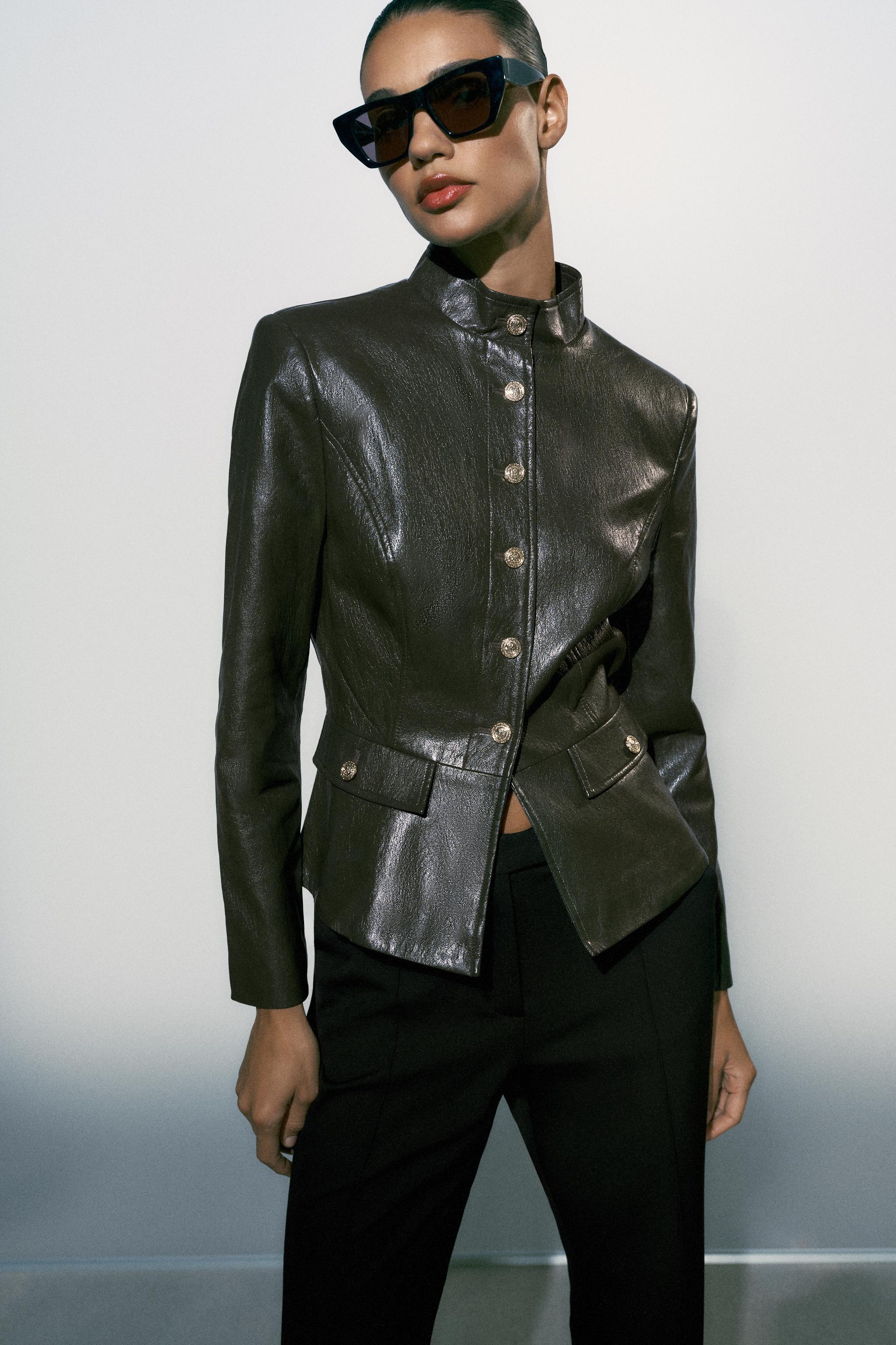 Faux Leather Jacket With Shoulder Pads by Zara