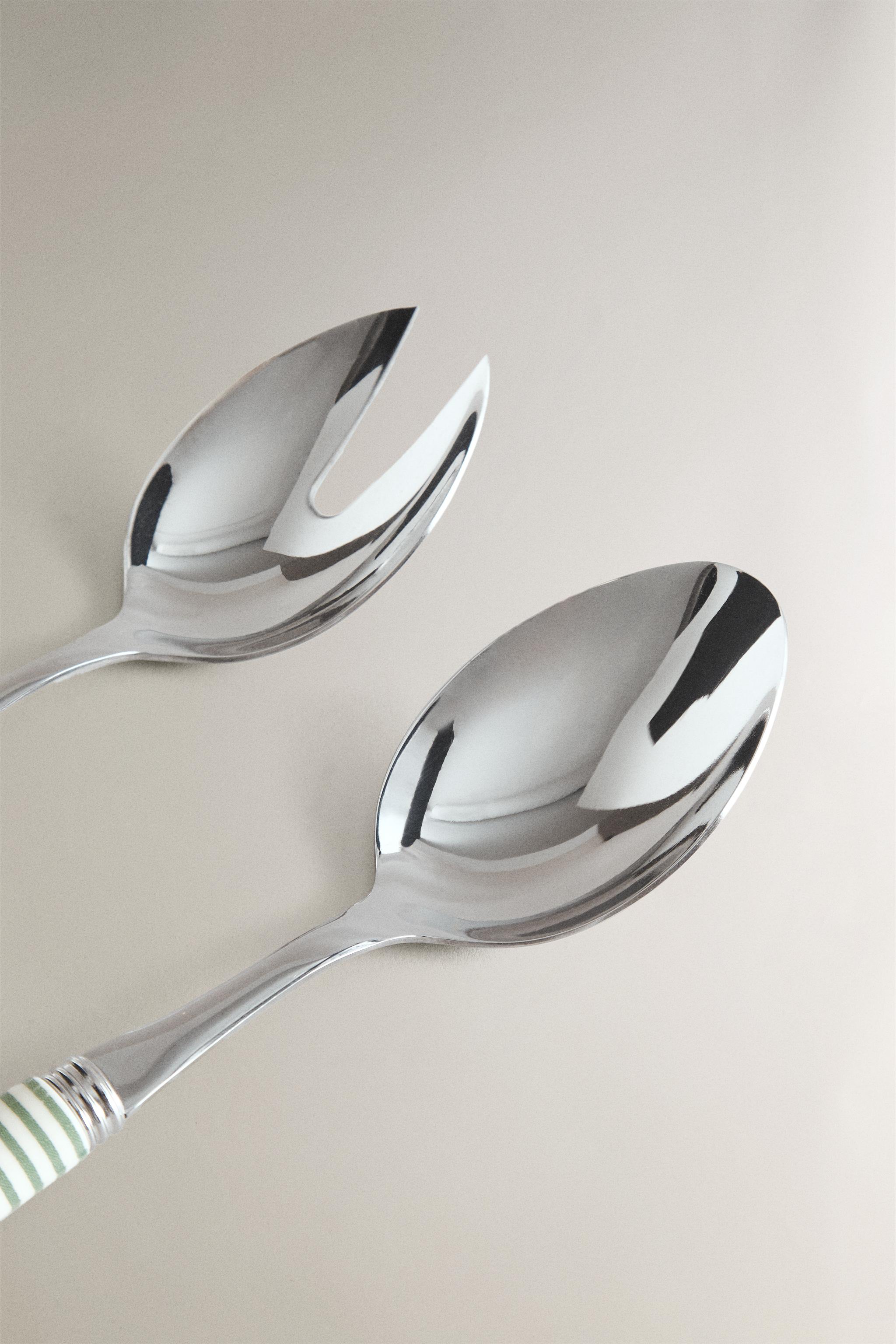 SALAD FLATWARE SET WITH STRIPED HANDLE (SET OF 2)