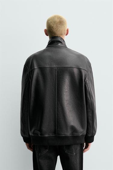 RELAXED FIT LEATHER JACKET - Black by Zara