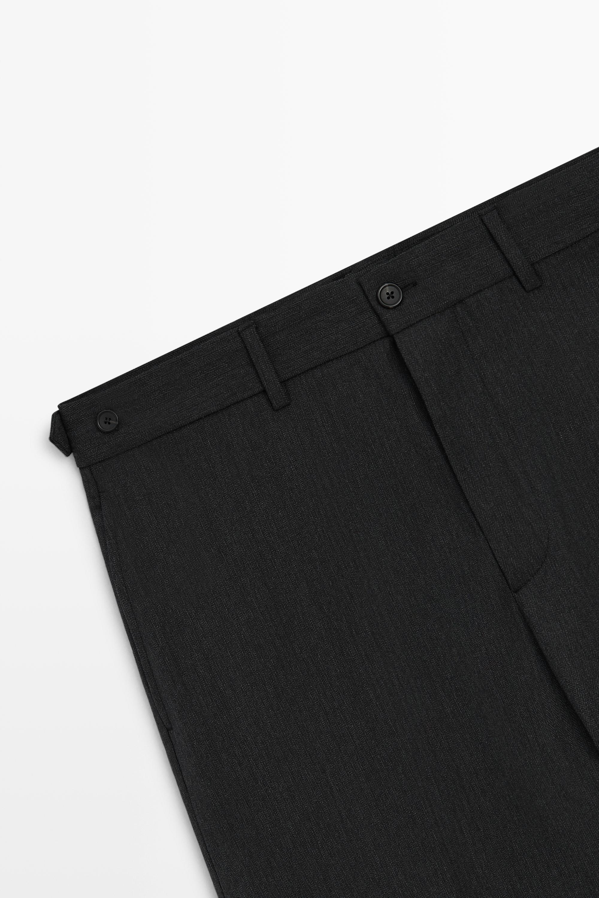 100% wool herringbone relaxed fit pants
