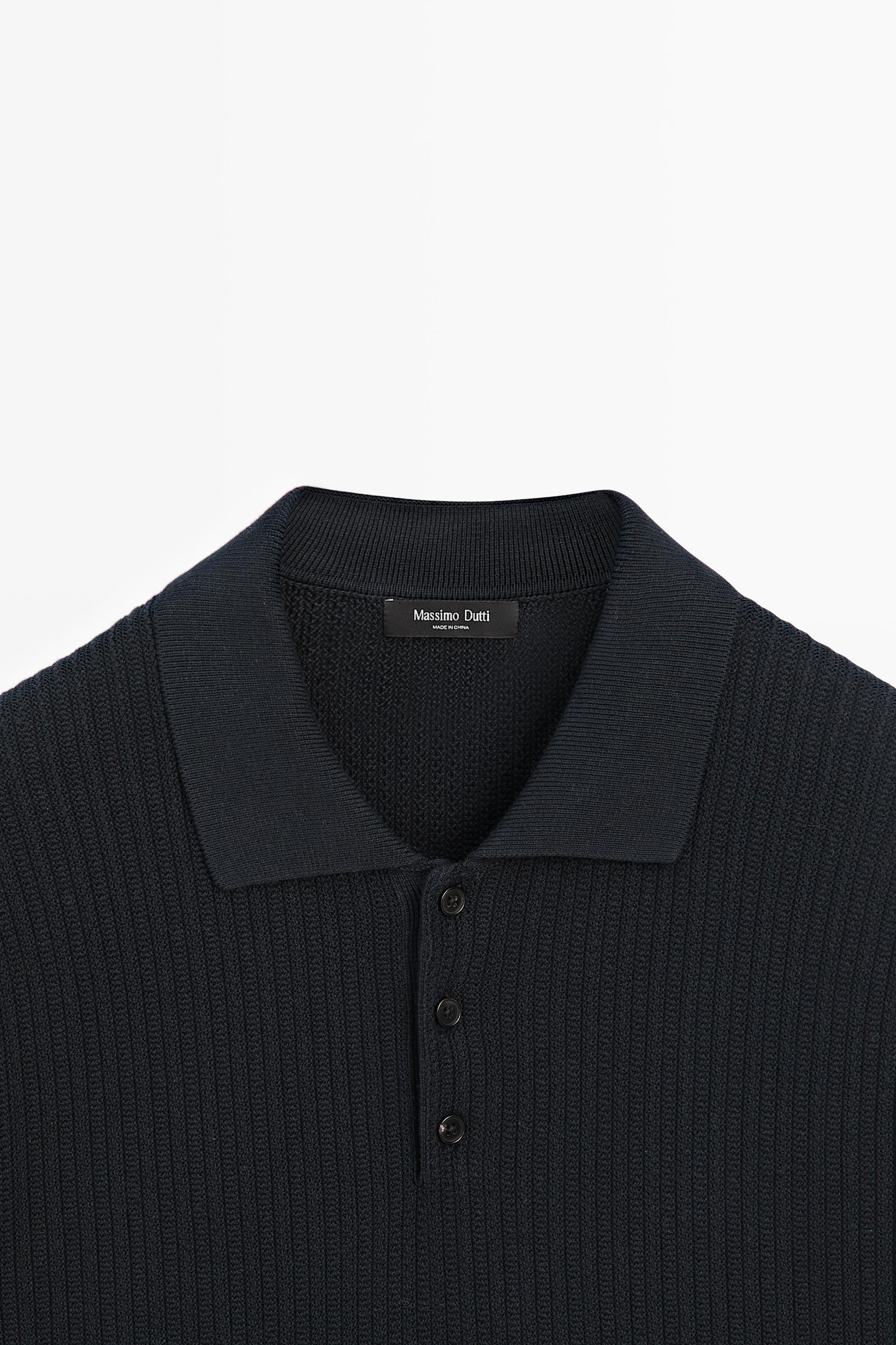 100% cotton textured knit polo sweater