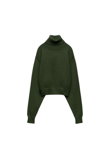 CROPPED KNIT HIGH COLLAR SWEATER