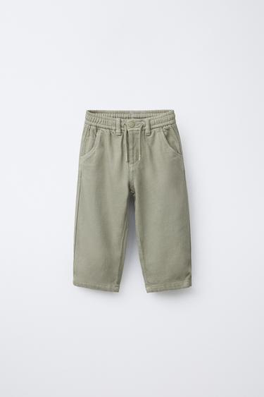 STRAIGHT-LEG TWILL TROUSERS - Light khaki by Zara