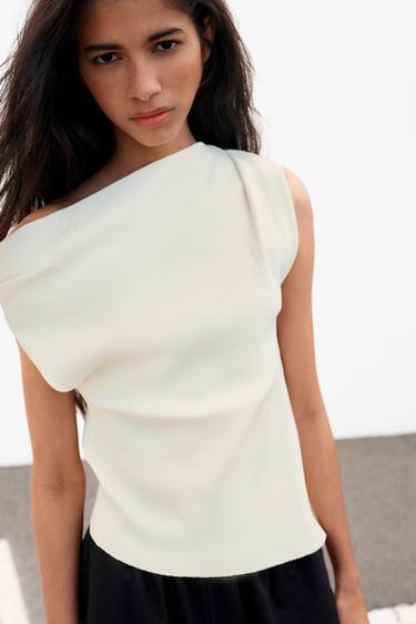 Zara ASÜMMEETRILINE KOOTUD TOPP - Ecru