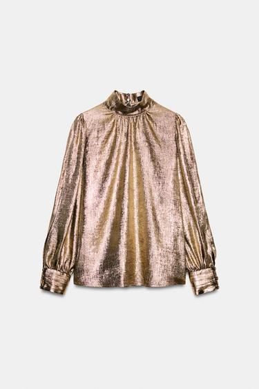 HIGH NECK PUFF SLEEVE BLOUSE - Black gold by Zara - Image 0