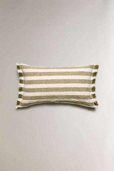 STRIPED CUSHION COVER - Green by Zara