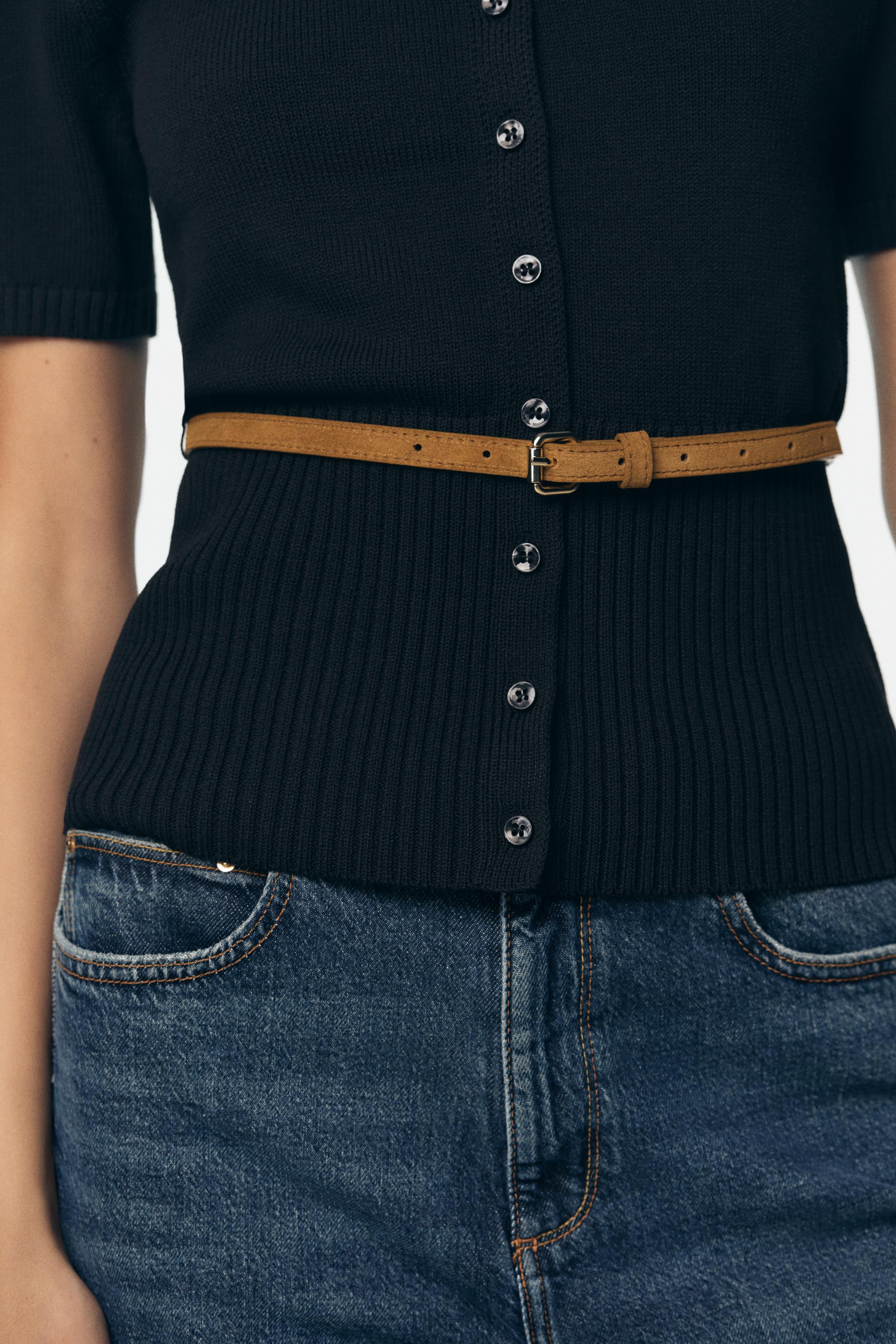 BELTED SHORT SLEEVE KNIT CARDIGAN