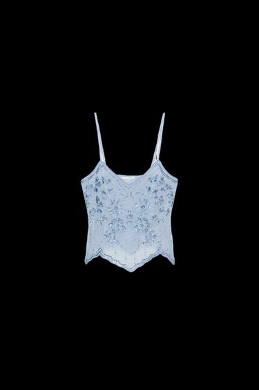 TRÄGERTOP MIT STICKEREI - Hellblau von Zara - Bild 0