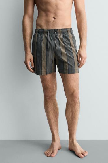 MAILLOT DE BAIN MI-LONG À RAYURES - Gris de Zara - Image 1