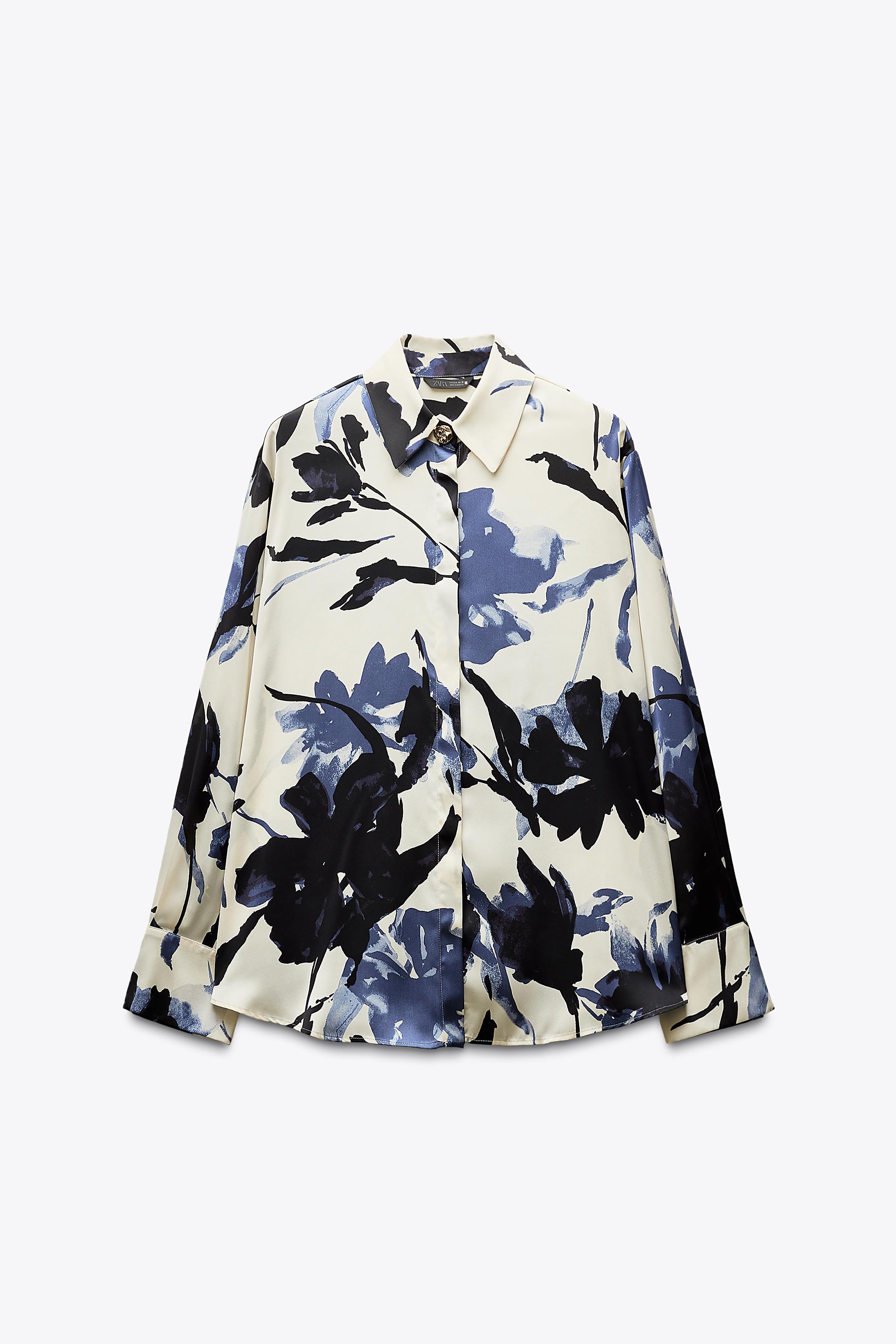 【新品】ZARA（ザラ）、サテン仕上げプリント柄長袖シャツ、L（11〜13号） 新品】ZARA（ザラ）、サテン仕上げプリント柄長袖シャツ、L（11