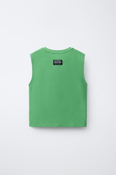 SLEEVELESS TOP WITH RAISED SLOGAN - GREEN by Zara - Image 1