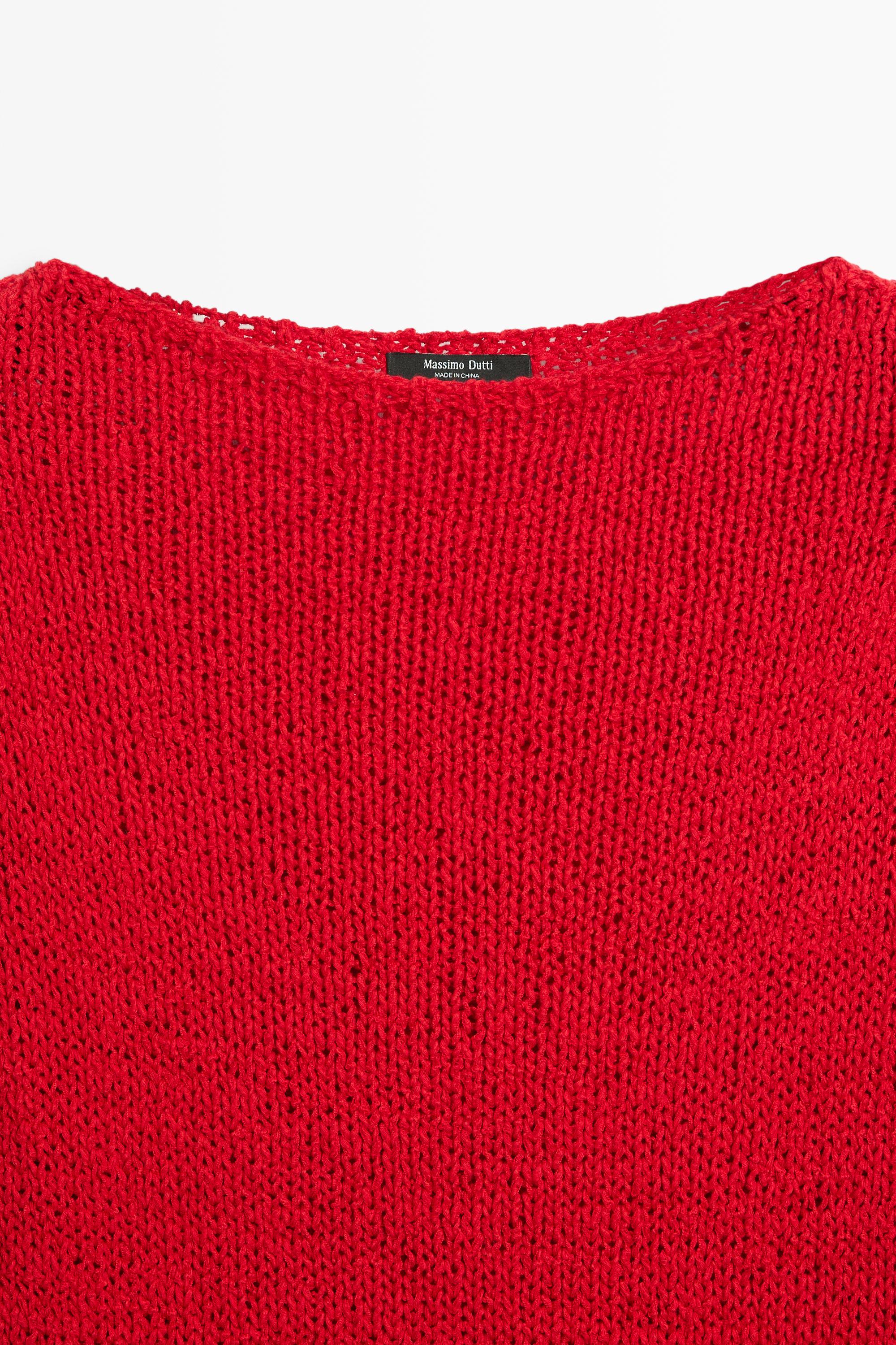Cotton blend knit boat neck sweater