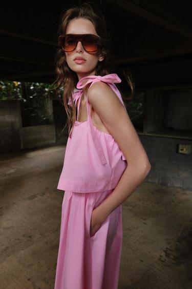 ROBE MIDI EN POPELINE À NŒUDS - Rose moyen de Zara - Image 2