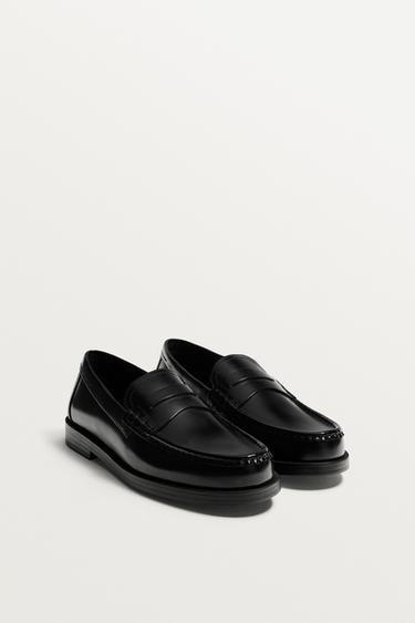 LEATHER PENNY LOAFERS - Black by Zara
