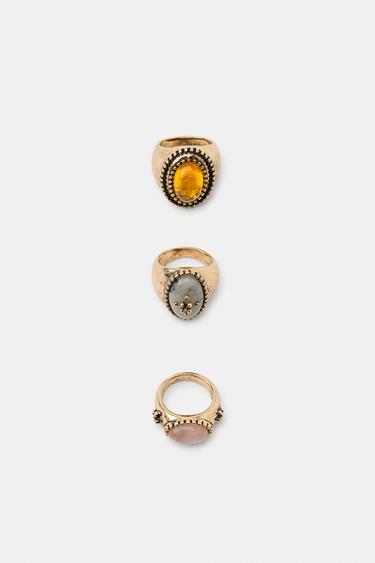PACK OF 3 STONE RINGS - Golden by Zara