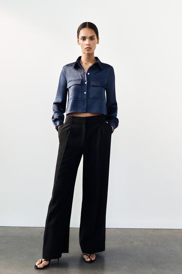 УКОРОЧЕННАЯ РУБАШКА ИЗ САТИНА — СИНИЙ от Zara — изображение 0
