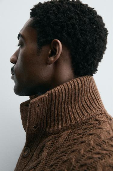 CABLE-KNIT BUTTON-UP JUMPER - Chocolate by Zara - Image 5