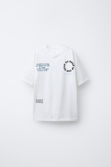 CAMISETA COM TEXTO ESTAMPADO - Branco-marfim da Zara - Imagem 0
